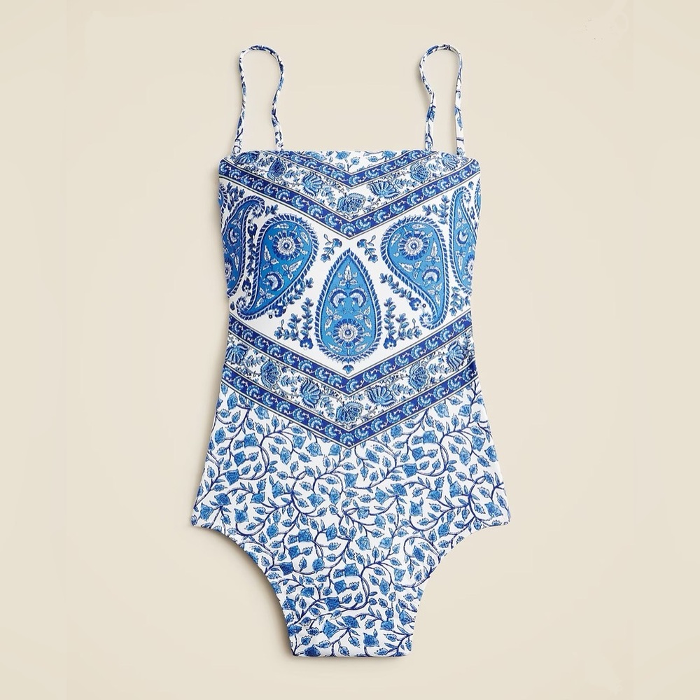J Crew Women’s Gemma Bandeau One-Piece Swimsuit in Bandana Block Print Size 8